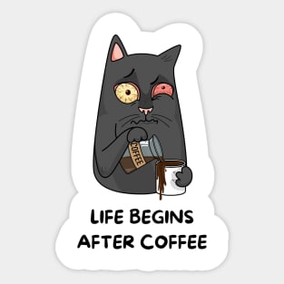 Funny Cat Drinking Coffee Cool Sticker